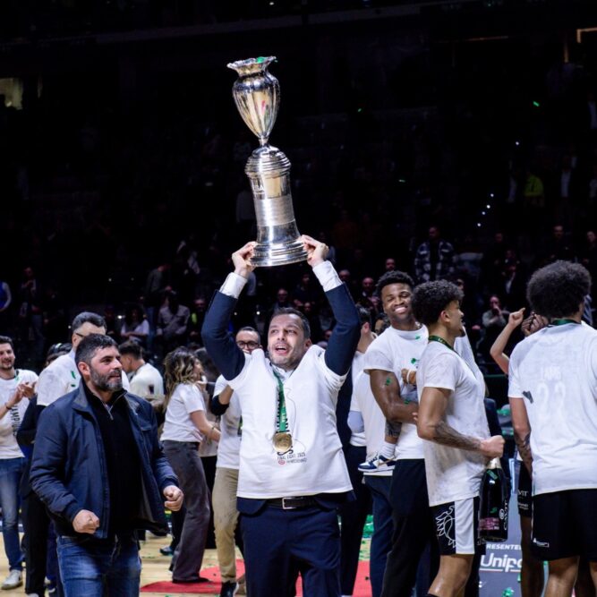 Quinn Ellis was named MVP as Trento claimed its first major basketball title by beating Olimpia Milano in the Coppa Italia final